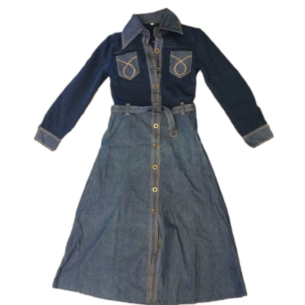 JEAN PAUL GAULTIER JPG VINTAGE SIGNATURE DENIM JEAN KNIT SHIRT DRESS sz 36